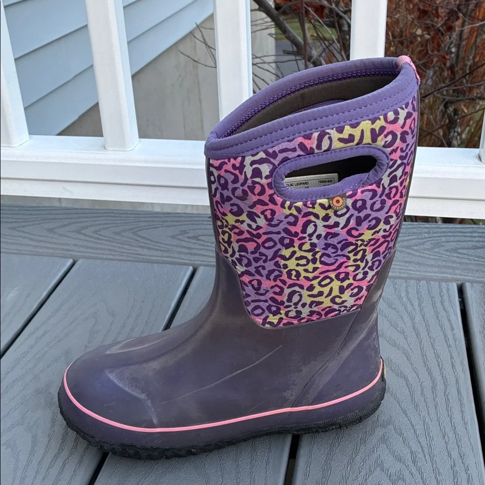 BOGS Youth Girl Classic II Rain Snow Boots Purple Leopard Print US Size  5/EU 38